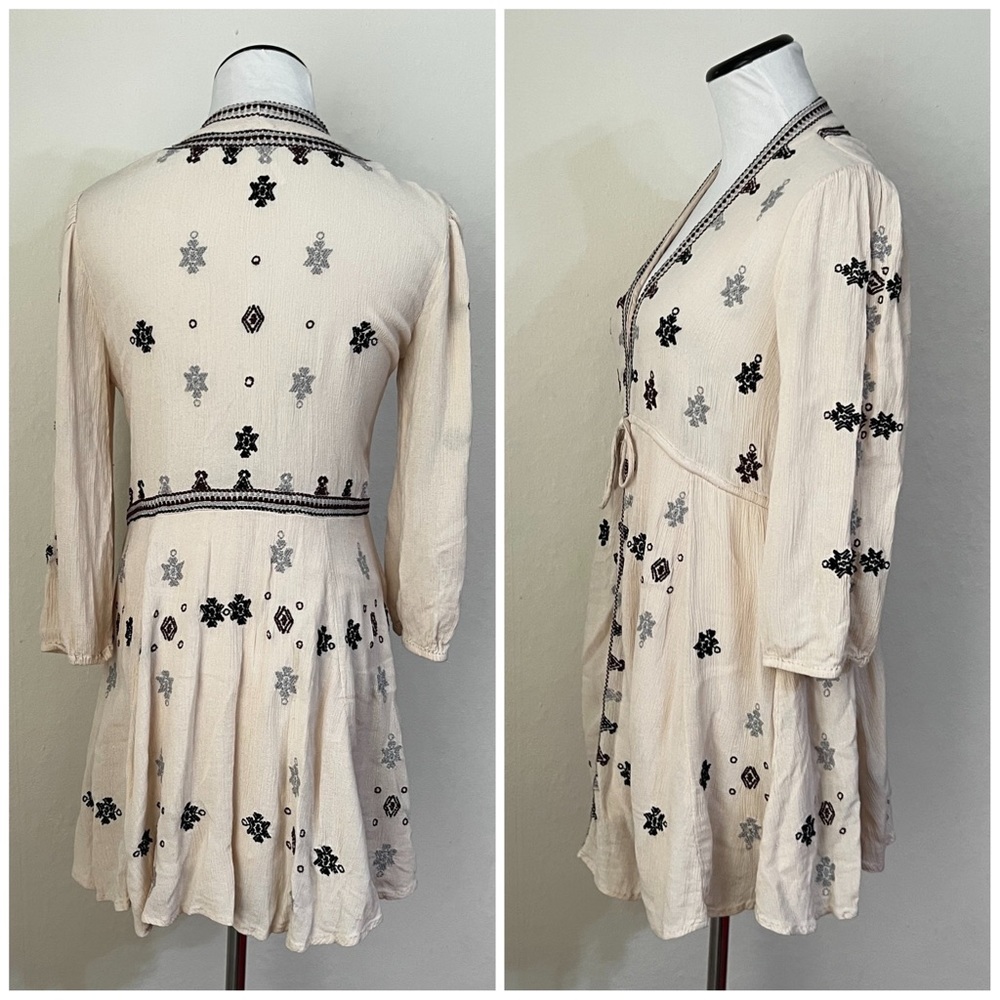 Free People Star Gazer Stargazer Embroidered Peasant Mini Dress in ivory size xs - Picture 5 of 8